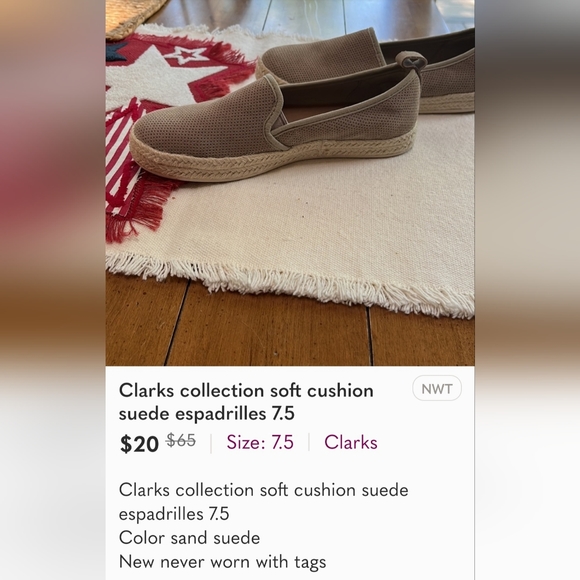 Clarks collection soft cushion suede espadrilles 7.5 - Picture 6 of 6